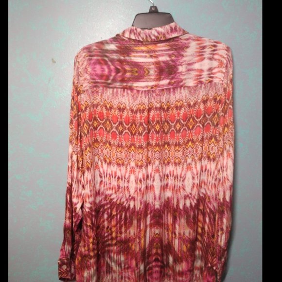 Casual Long Sleeve Button Down Blouse Bright Fall Color Aztec Deign 100% Viscose - Picture 6 of 10